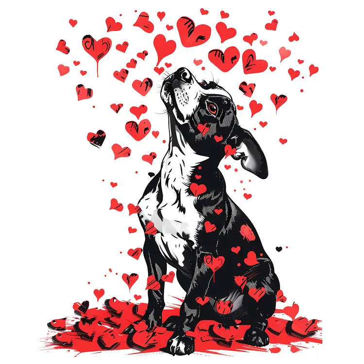 Dog with Red Hearts Illustration