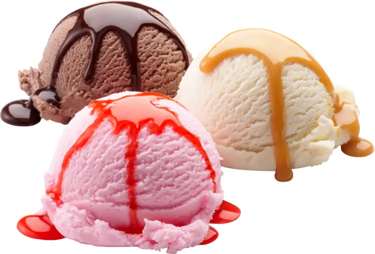 Assorted Ice Cream Scoops with Syrup