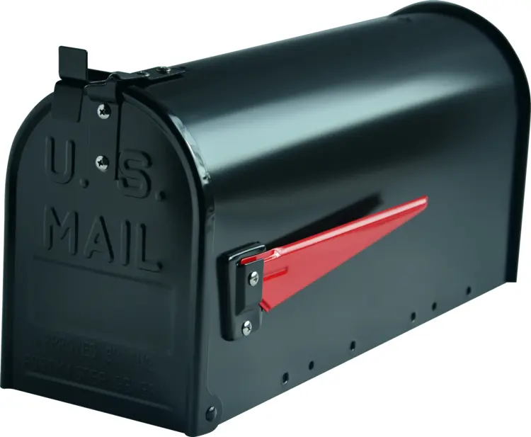 Black Mailbox with Red Flag