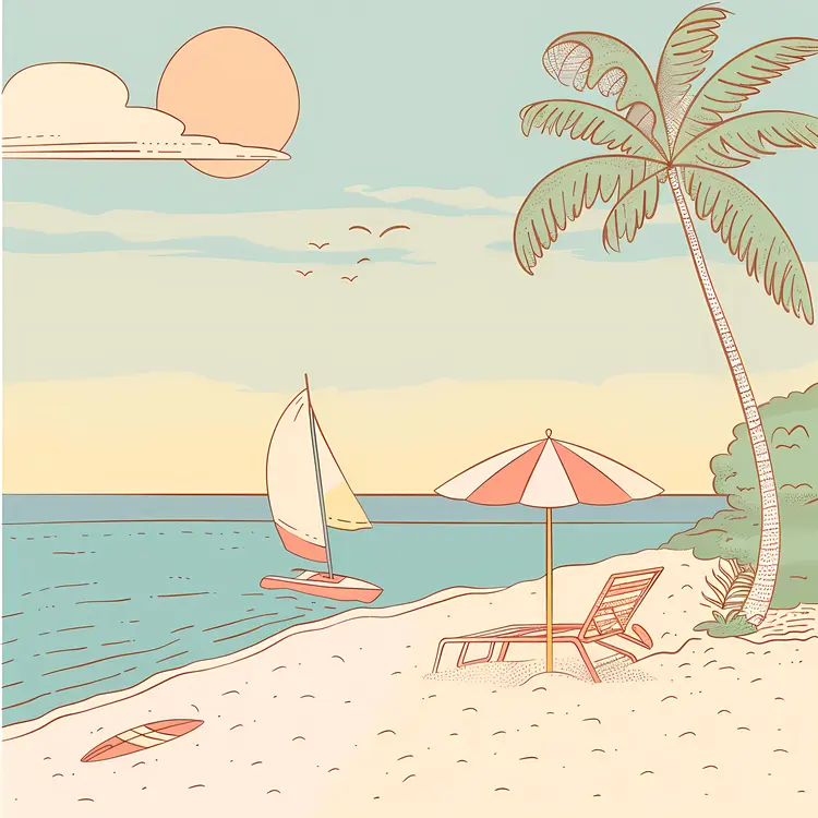 Beach Scene with Umbrella Illustration