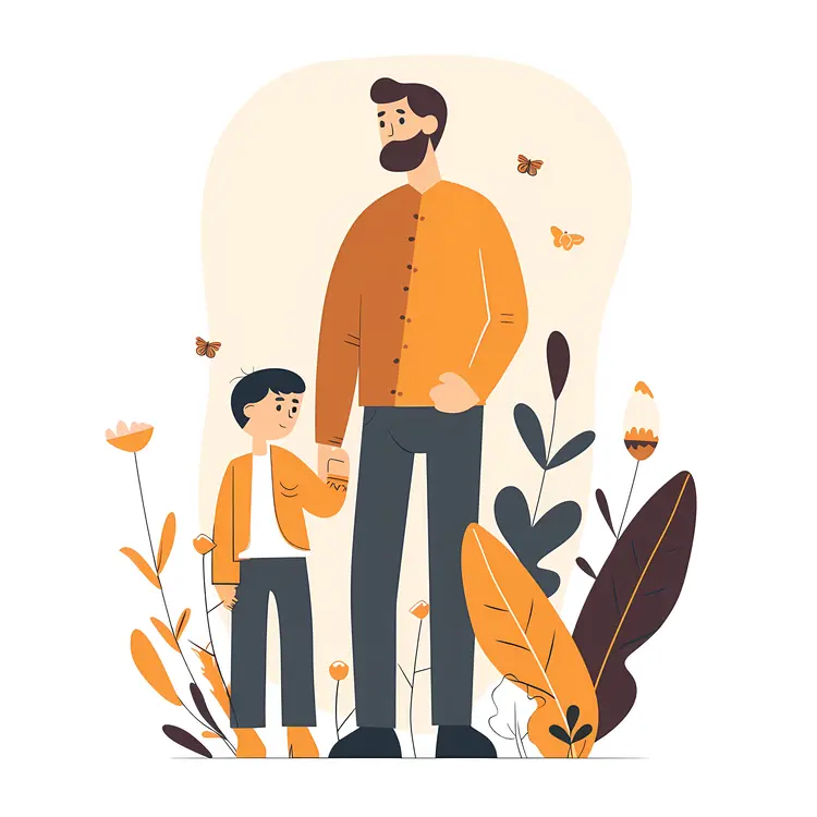 Father and Child Holding Hands Illustration