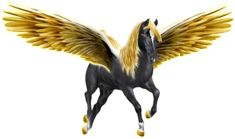 Majestic Black Pegasus with Golden Wings