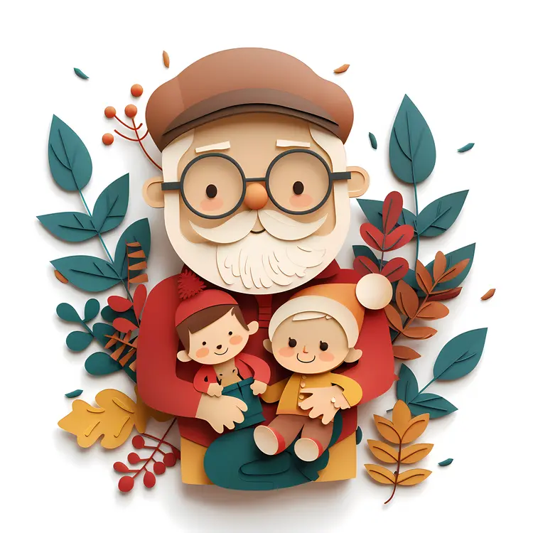 Grandfather with Grandchildren Illustration