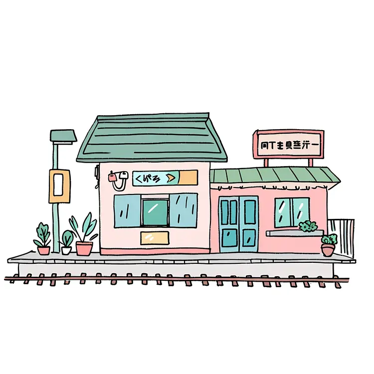 Cute Doodle Train Station