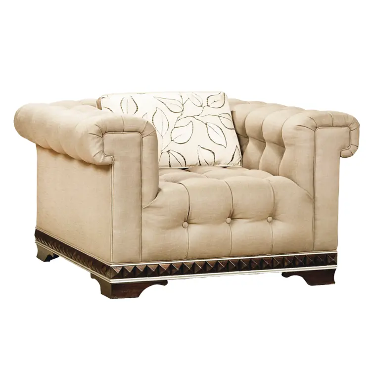 Beige Tufted Armchair with Cushion