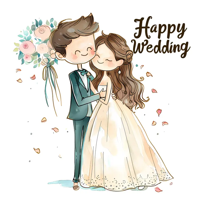 Happy Wedding Couple Illustration