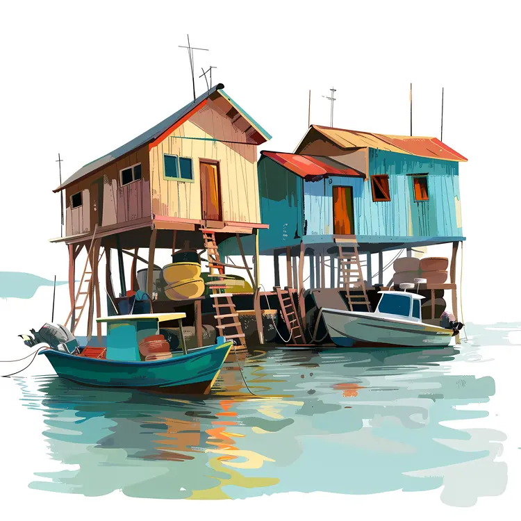 Colorful Stilt Houses by the Water