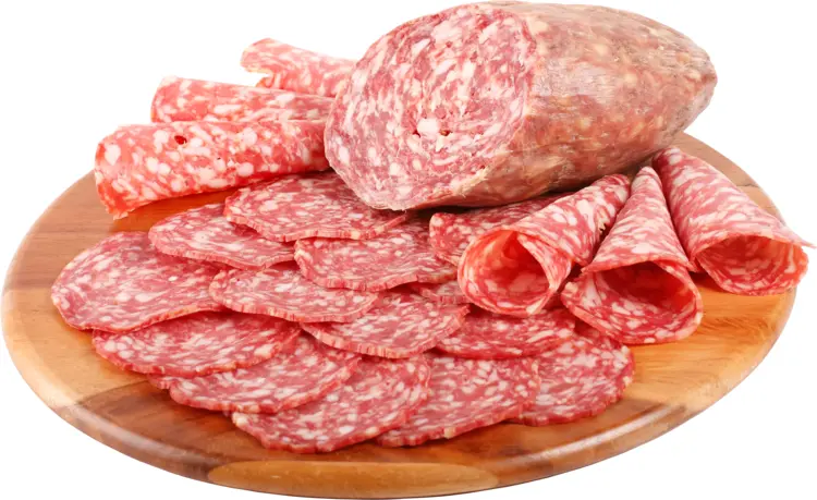 Sliced Salami on Wooden Board