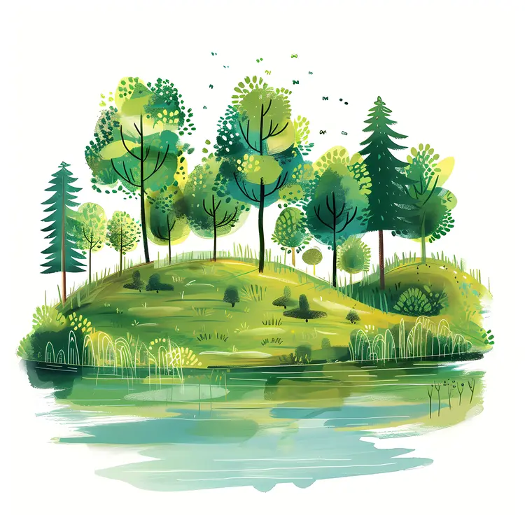 Green Landscape with Reflection