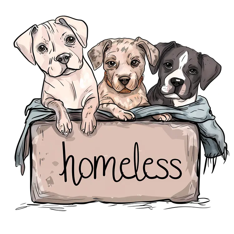 Three Homeless Puppies in a Box