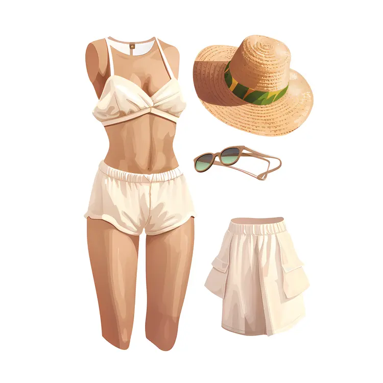White Summer Outfit with Hat and Sunglasses