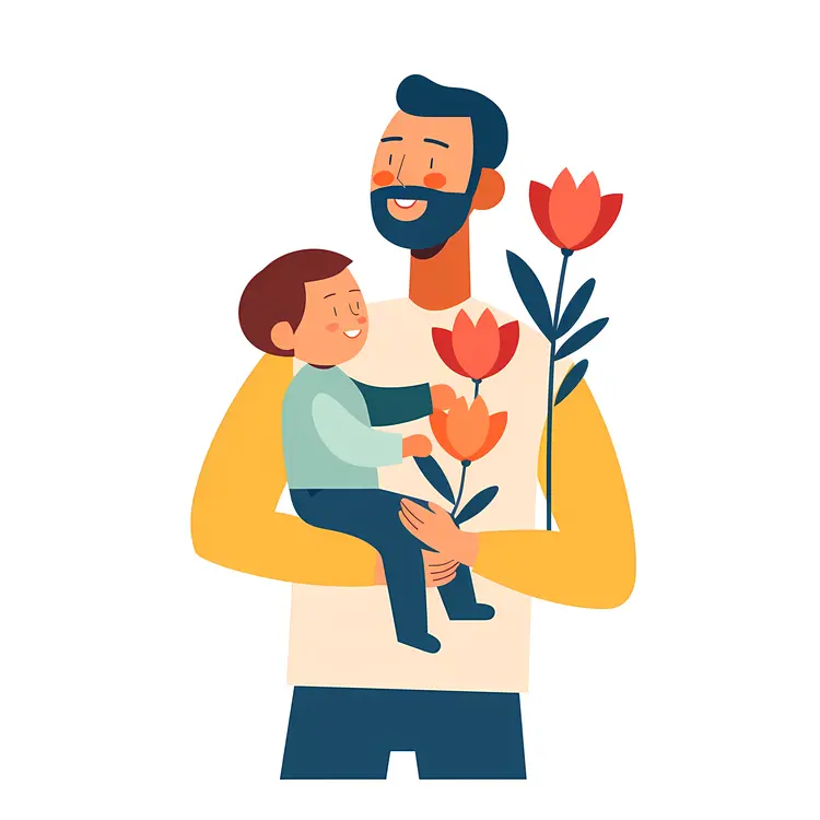 Father and Child Holding Flowers Illustration