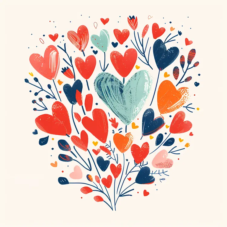 Heart Illustration with Colorful Hearts