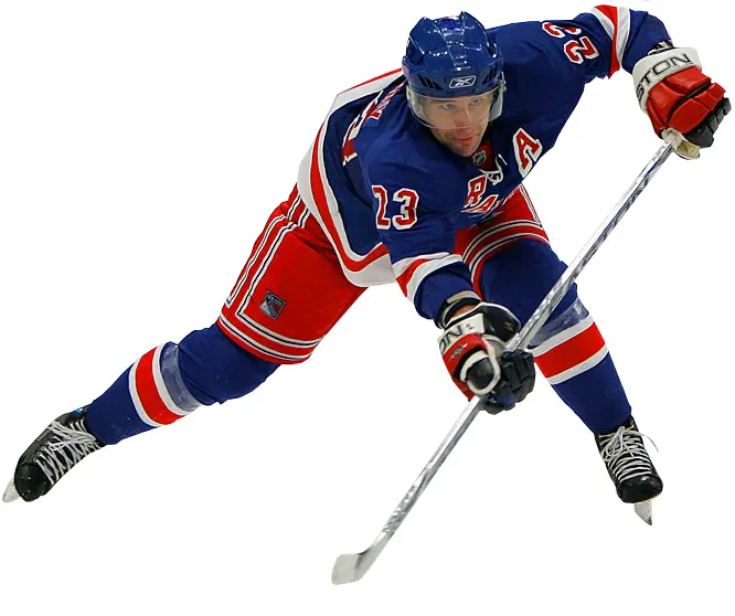 Blue Hockey Player in Action