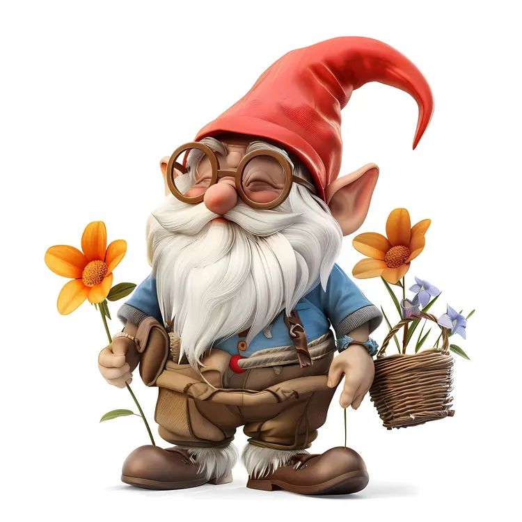 Cute Garden Gnome with Flowers