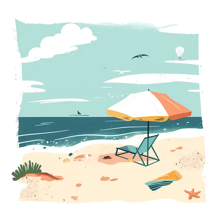 Beach Umbrella and Chair by the Seaside