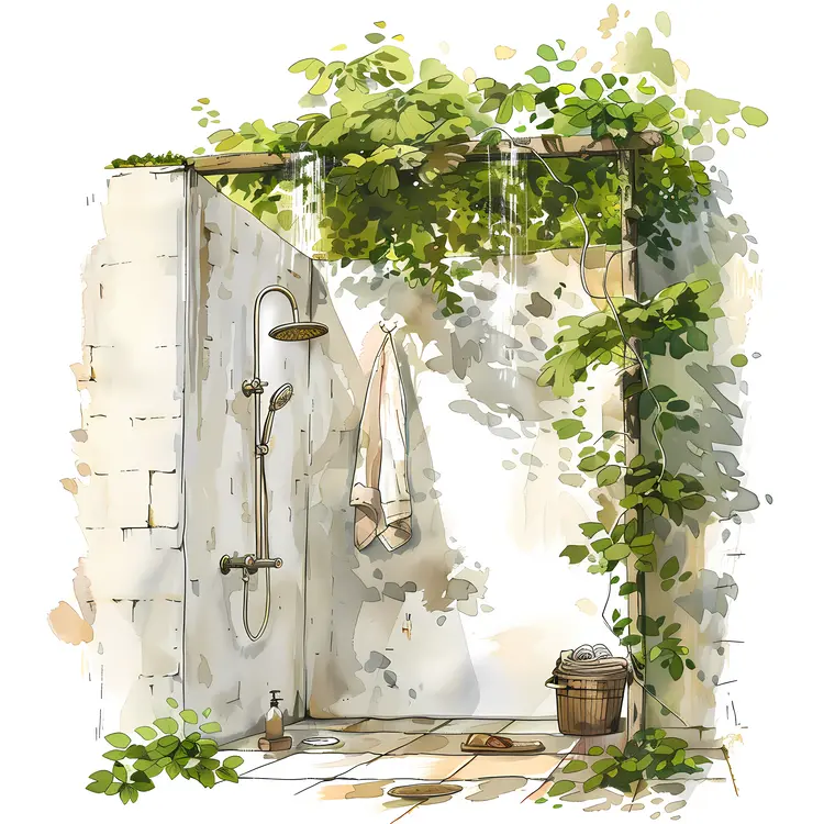 Rustic Outdoor Shower with Greenery