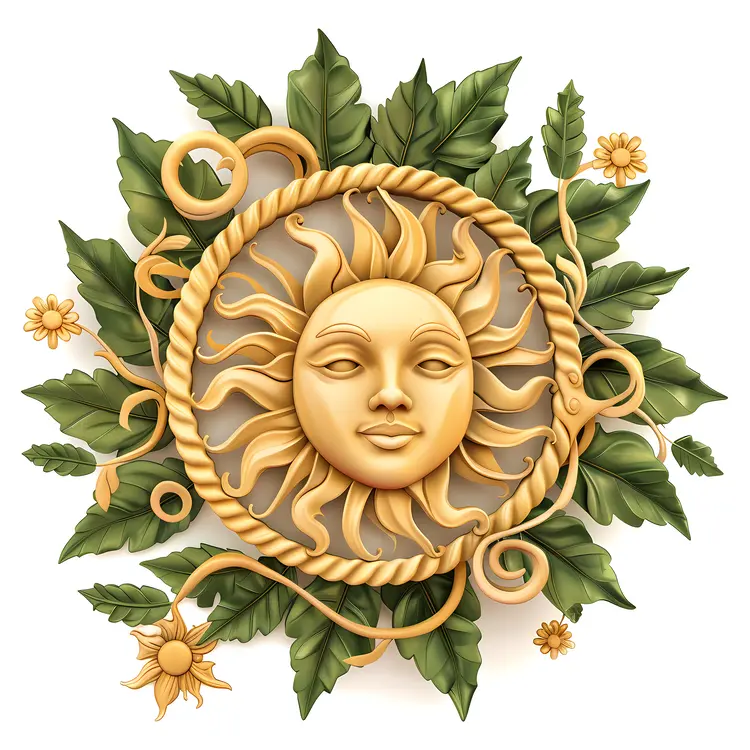 Sun with Face and Leaves Illustration
