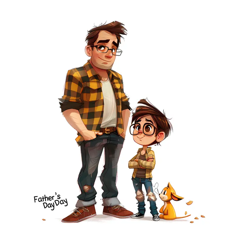 Father and Son Cartoon Illustration
