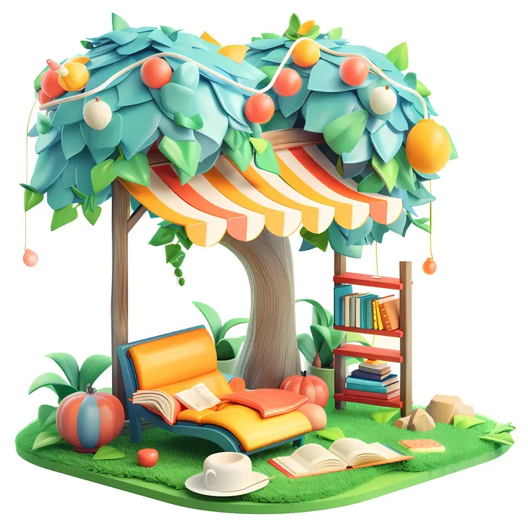 Colorful Reading Nook Under a Tree