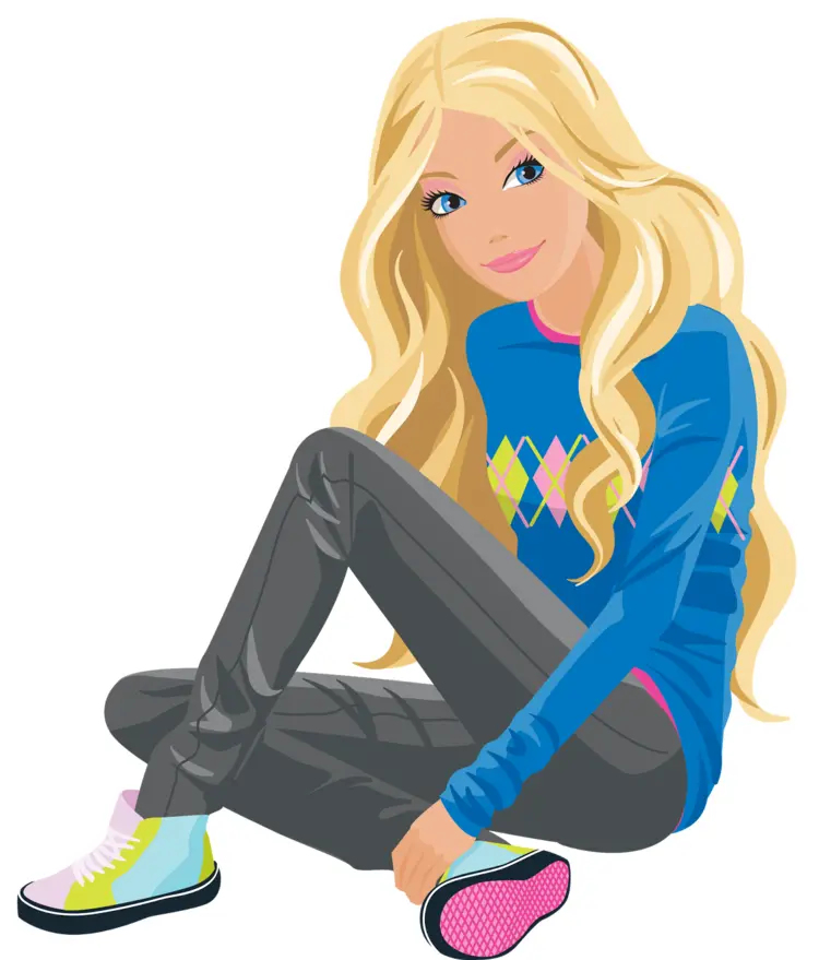 Blonde Girl in Blue Sweater Sitting Casually