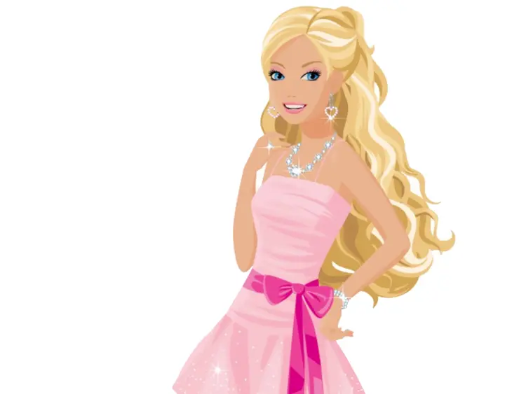 Blonde Girl in Elegant Pink Dress
