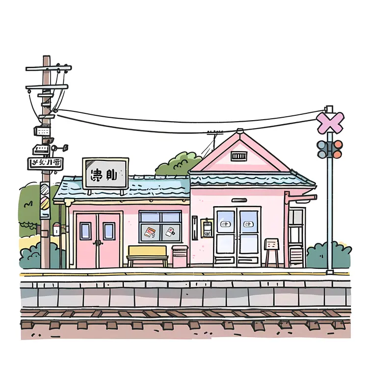 Cute Pink Train Station Illustration