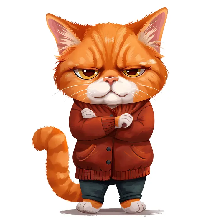Orange Cat in Jacket Cartoon