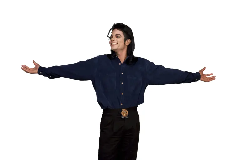 Performer in Blue Shirt with Open Arms