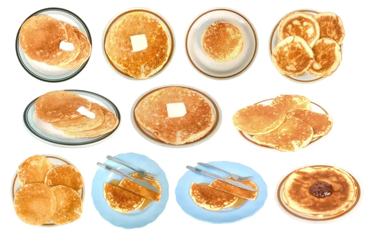 Variety of Fluffy Pancakes on Plates