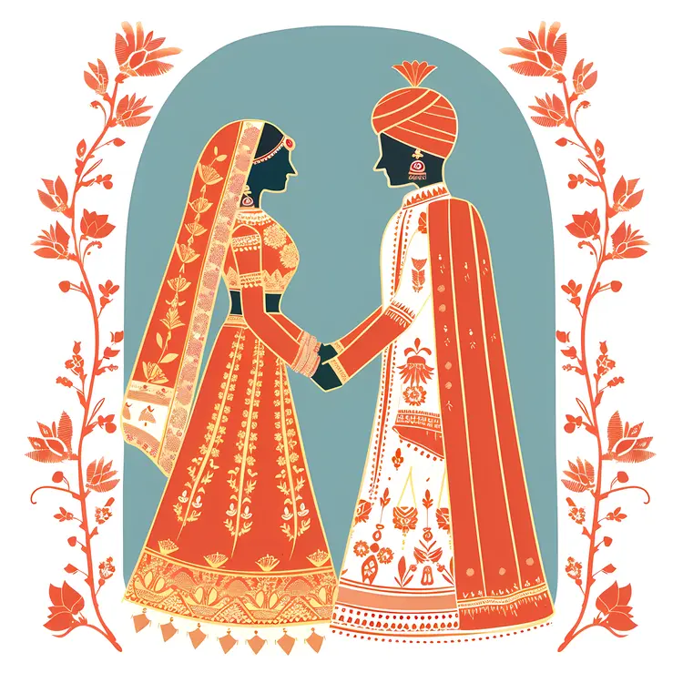 Traditional Wedding Couple Illustration