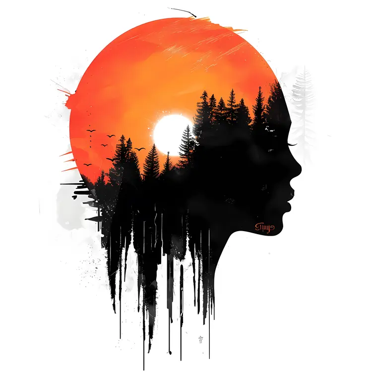 Sunset Silhouette with Trees