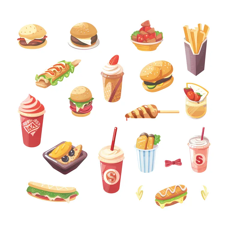 Assorted Fast Food Items and Drinks