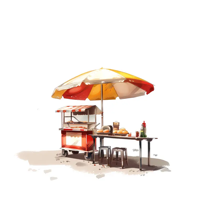 Street Food Cart with Umbrella