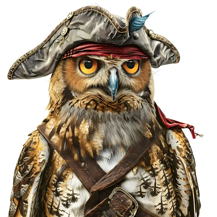 Owl with Pirate Hat and Red Scarf