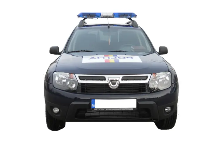 Black Police Car with Blue Lights