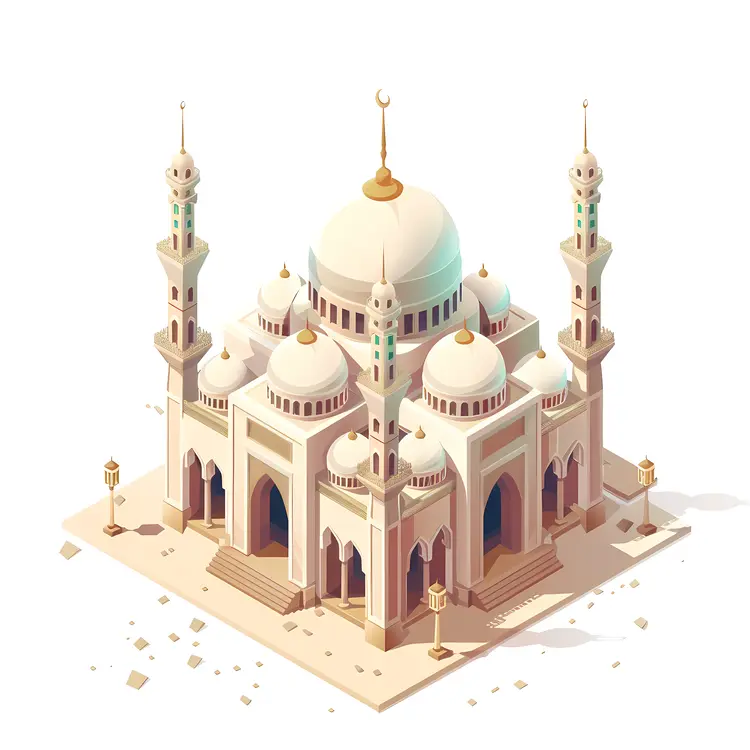 White Mosque with Multiple Domes and Minarets