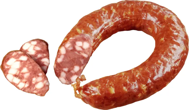 Sliced Sausage on White Background