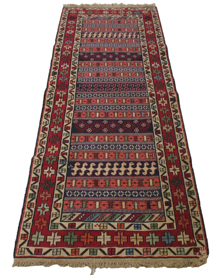 Traditional Red and Blue Patterned Rug