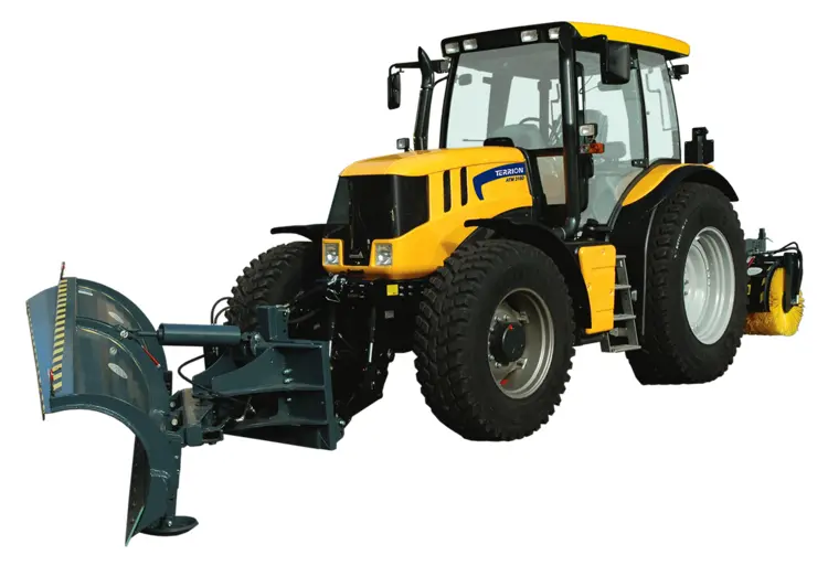 Yellow Tractor with Snow Plow Attachment