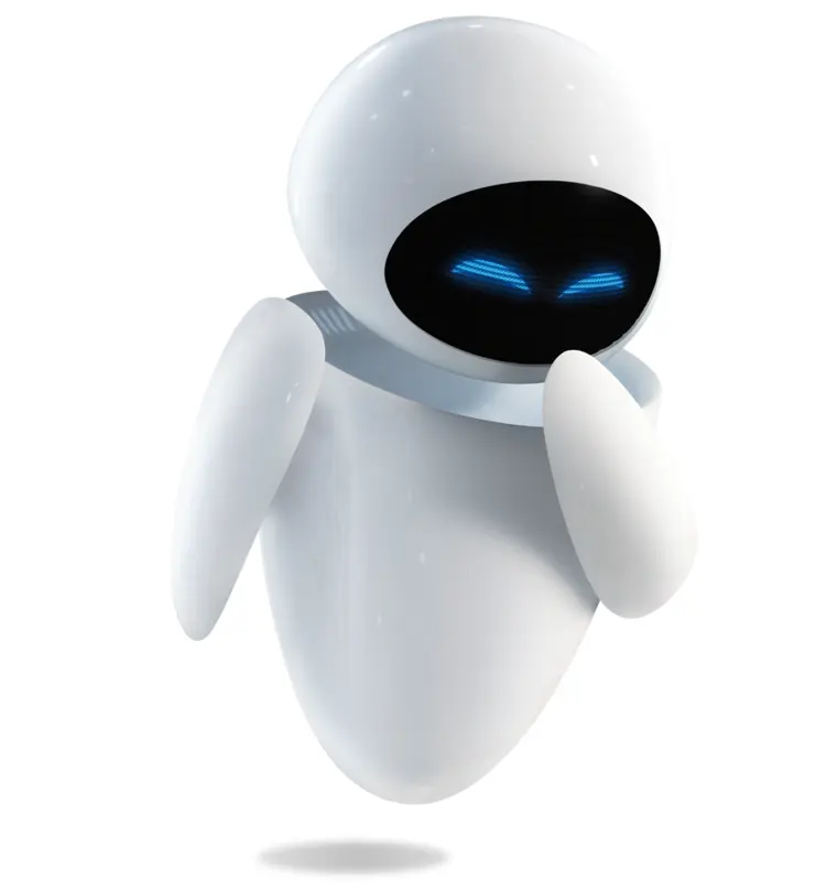Sleek White Floating Robot with Blue Eyes