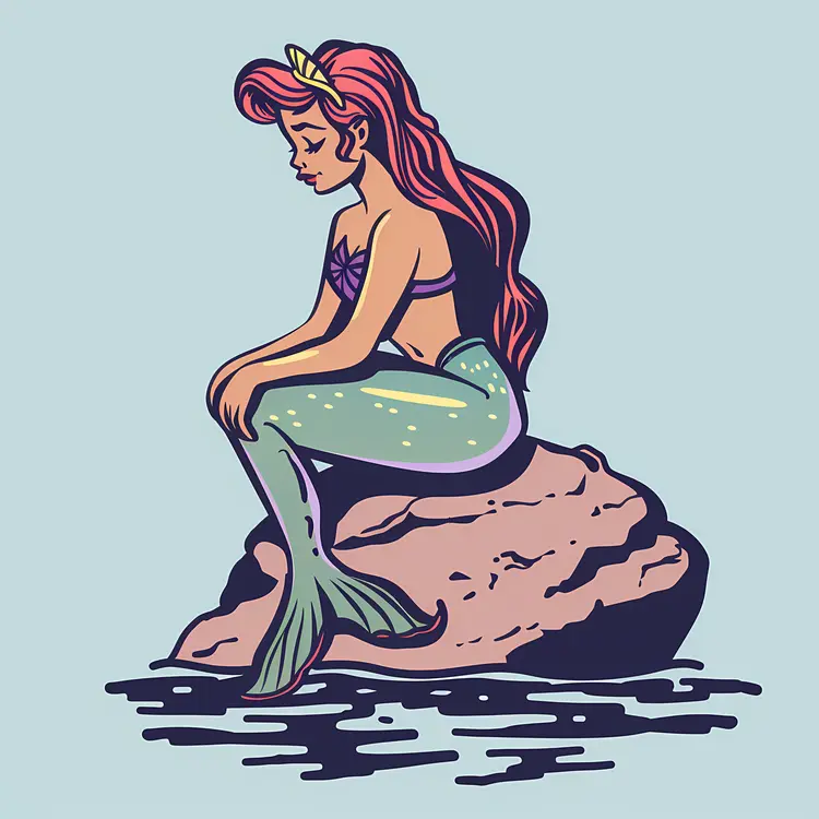 Sad Mermaid Sitting on a Rock