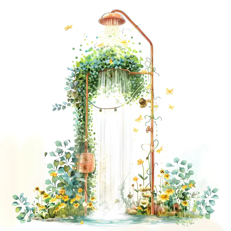 Outdoor Shower with Blooming Flowers