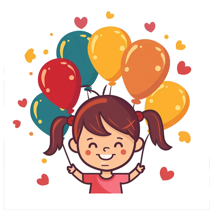 Happy Girl with Colorful Balloons