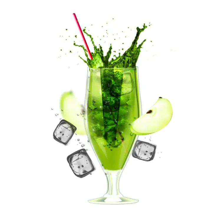 Refreshing Green Drink with Ice Cubes and Apple Slices