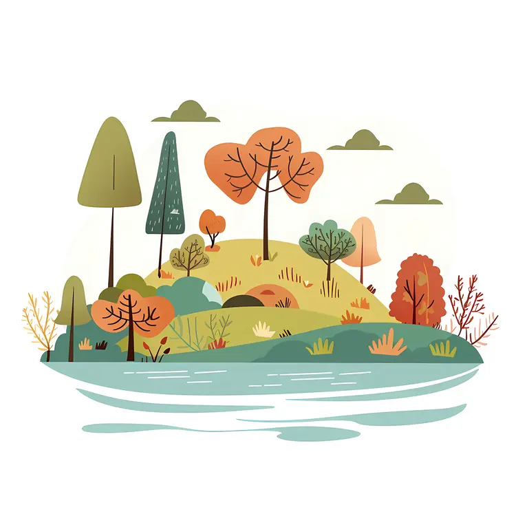 Scenic Hill with Trees and Water