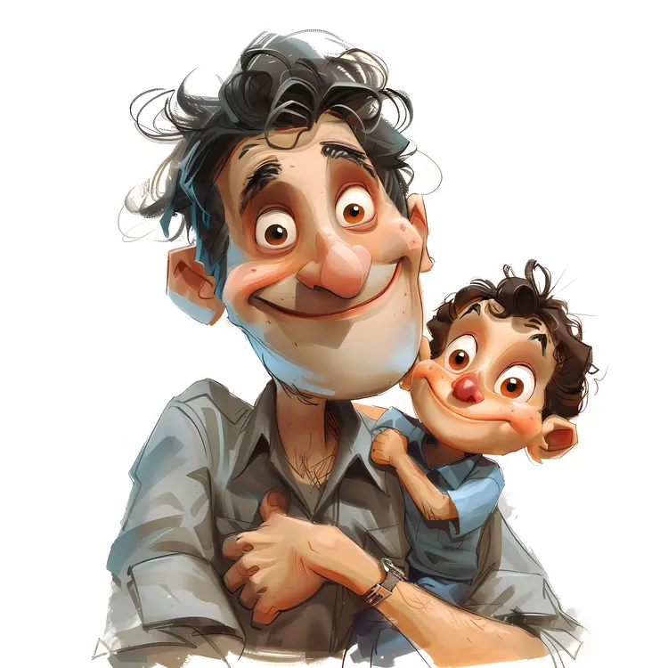 Father and Son Cartoon Illustration