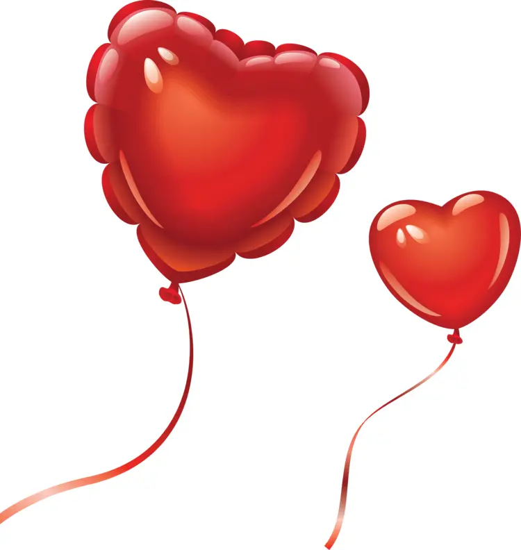 Two Red Heart Balloons with Ribbons
