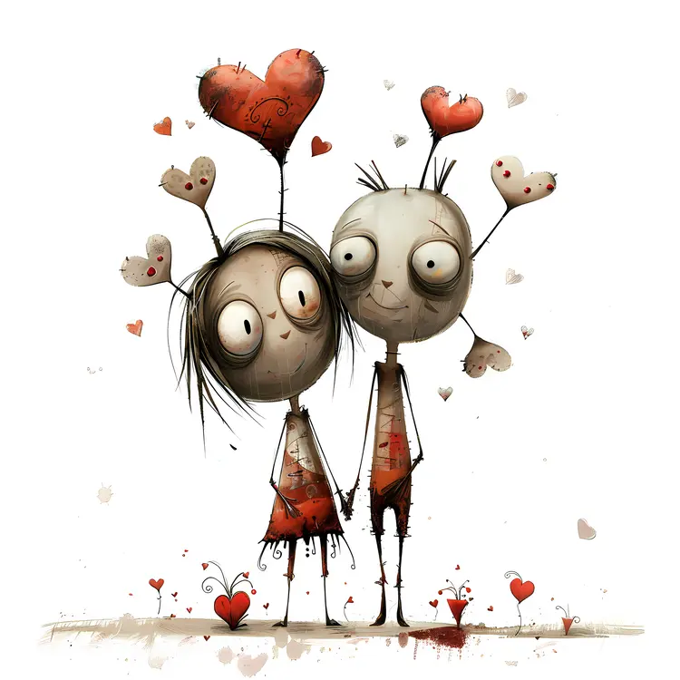 Cute Couple with Heart Antennas Illustration