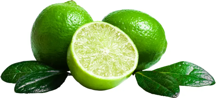 Whole and Half Green Lime with Leaves